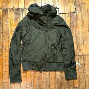 7 For All Mankind Military Jacket Womens S Olive Long Sleeve Asymmetrical Zipper